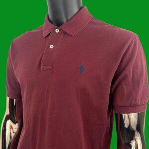 VTG Polo Ralph Lauren Maroon Mesh Polo Shirt Navy Pony Logo